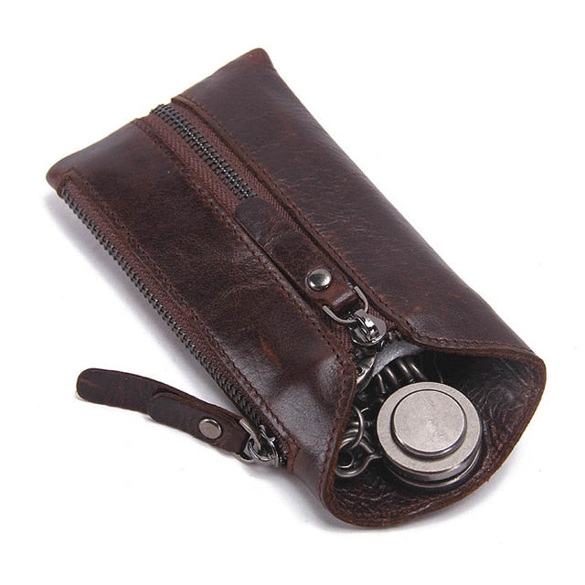 Unisex Handmade Genuine Leather Zipper Key Chain Case Pouch Car